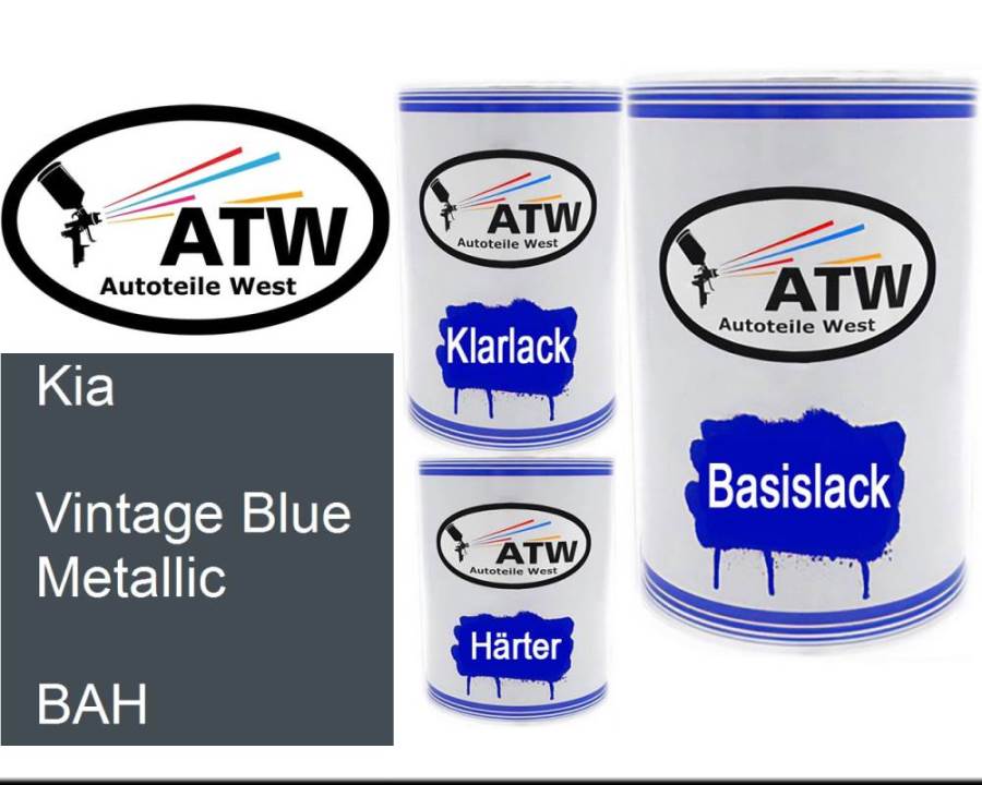 Kia, Vintage Blue Metallic, BAH: 500ml Lackdose + 500ml Klarlack + 250ml Härter - Set, von ATW Autoteile West.